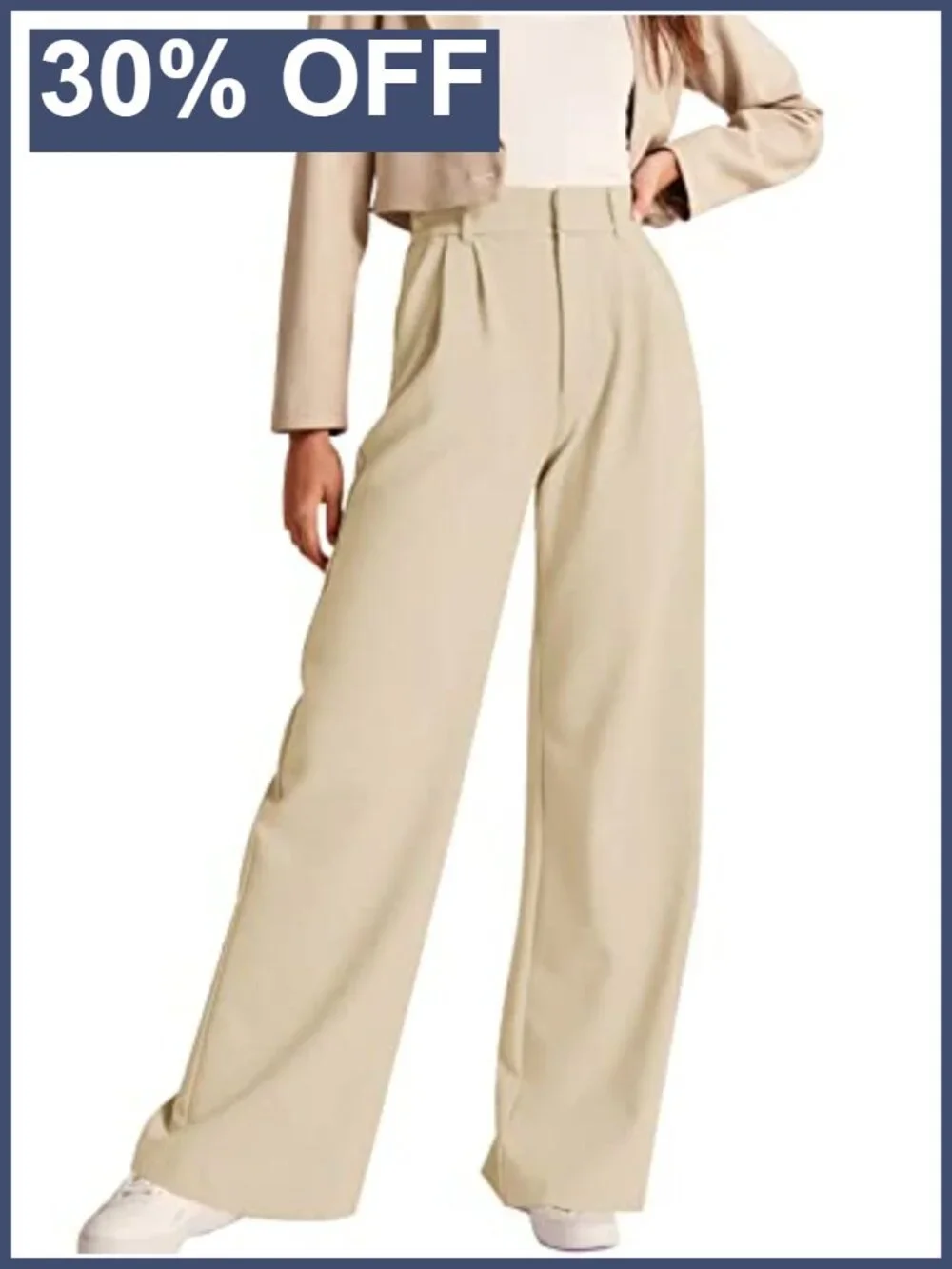 Women's High Waist Business Casual Trousers with Pockets Straight Leg